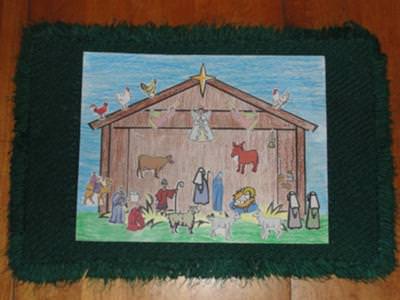 Printable Nativity Scene to cut and color. Three pages.