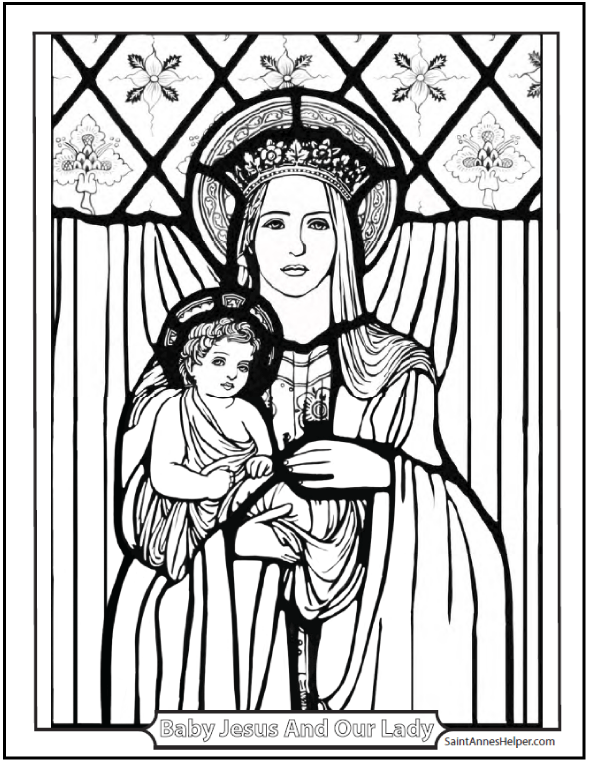 Baby Jesus And Mary Coloring Page