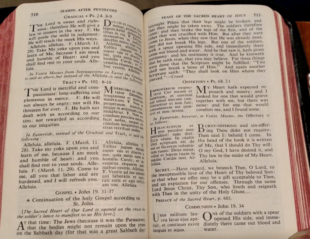 Feast of the Sacred Heart of Jesus Mass: Epistle and Gospel.