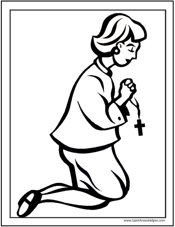 Lady Praying Rosary Coloring Page