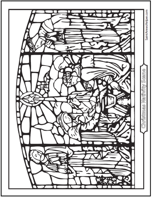 Nativity Coloring Pages: Stained Glass Art