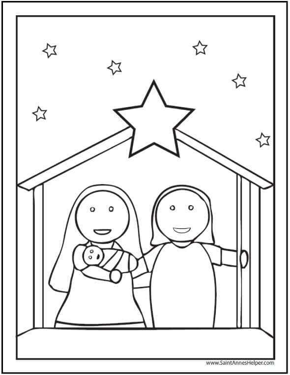 15+ Printable Christmas Coloring Pages: Jesus & Mary, Nativity Scenes