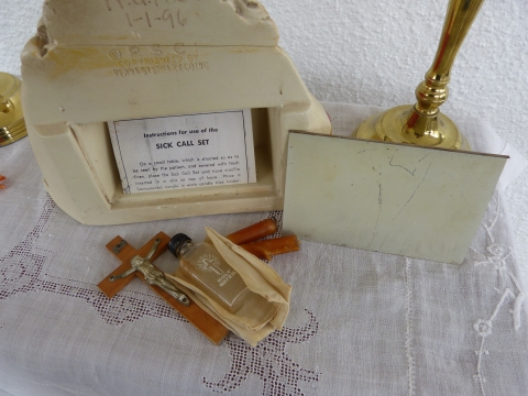 Sick Call Set for Extreme Unction - Crucifix, Candles, Holy Water